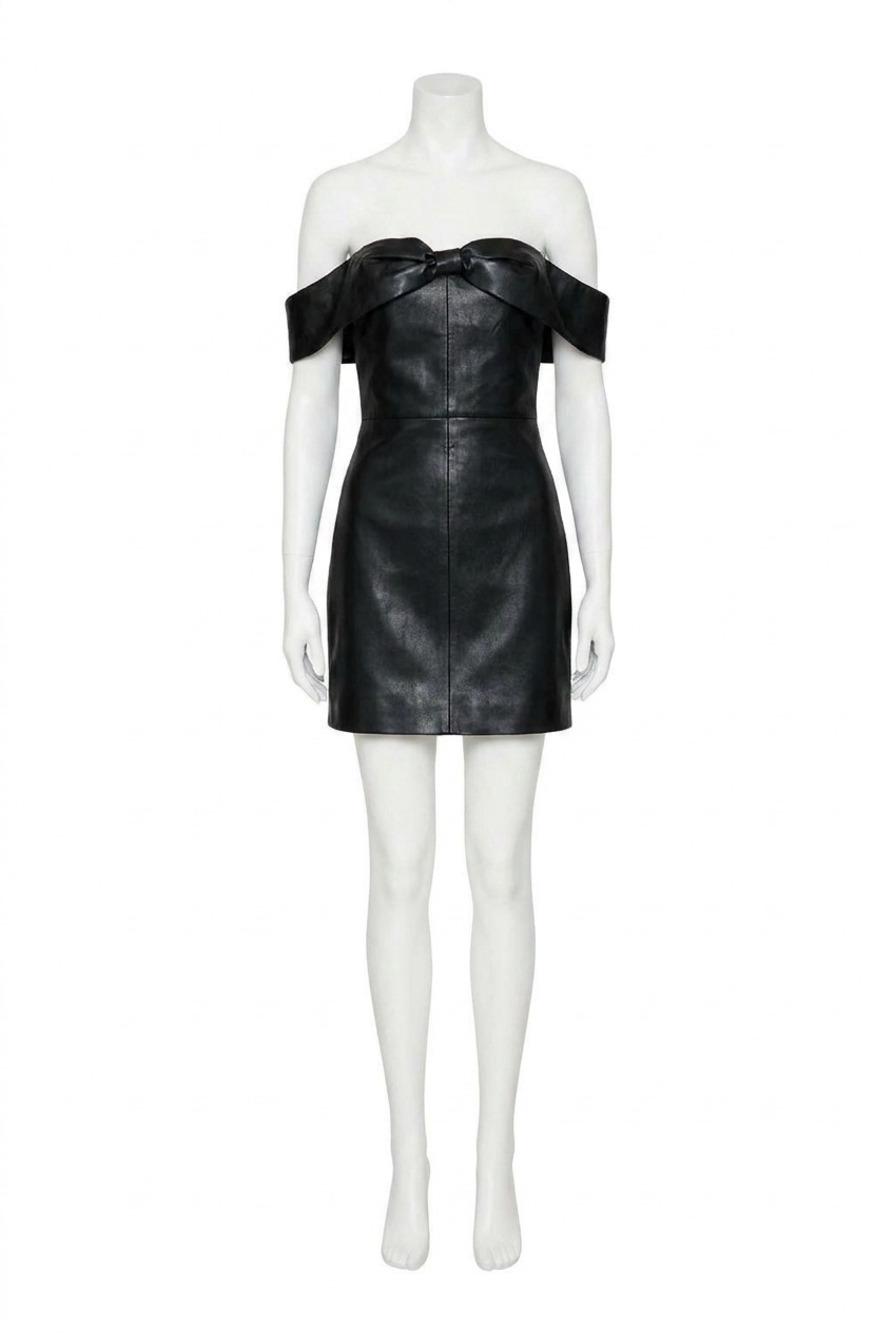NEW ANINE BING recycled leather colleen mini dress in black